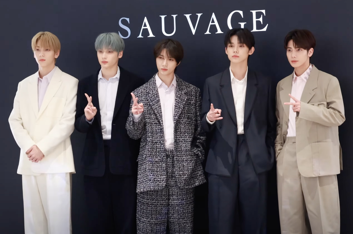 TXT together at a Dior Sauvage campaign event in March 2024